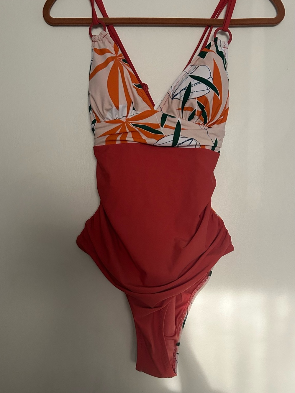 Cupshe Woman’s Rust-Orange Ruched Floral One-Piece Swimsuit